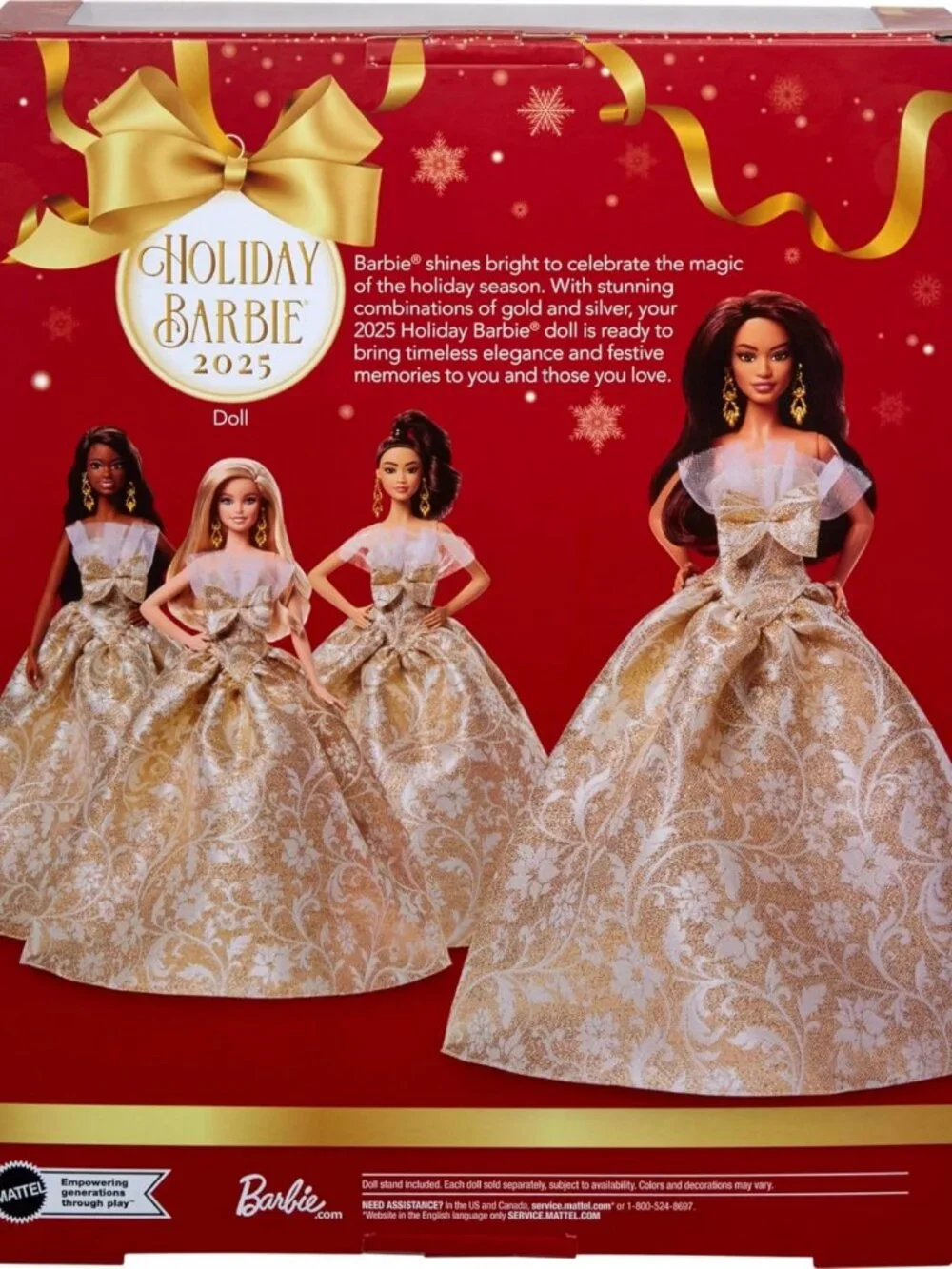 2025 Holiday Fashion Doll with Dark Brown Hair, Silver & Gold Gown, Collectible